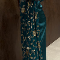 Royal Teal Gold Embroidered Satin Abaya