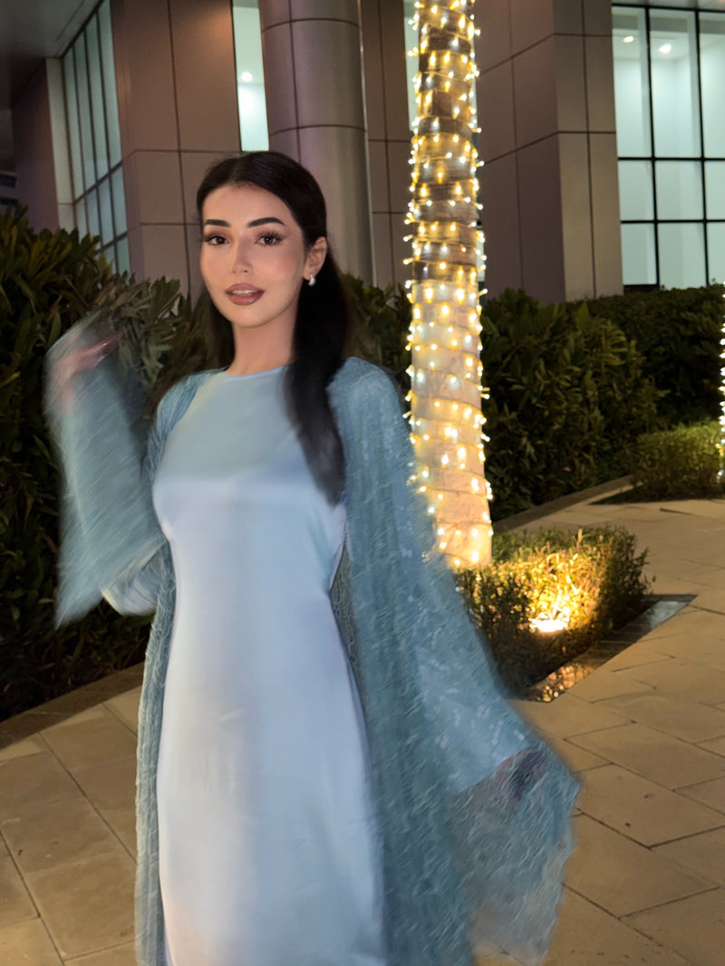 Light Blue Maxi Dress & Fuzzy Cardigan Set