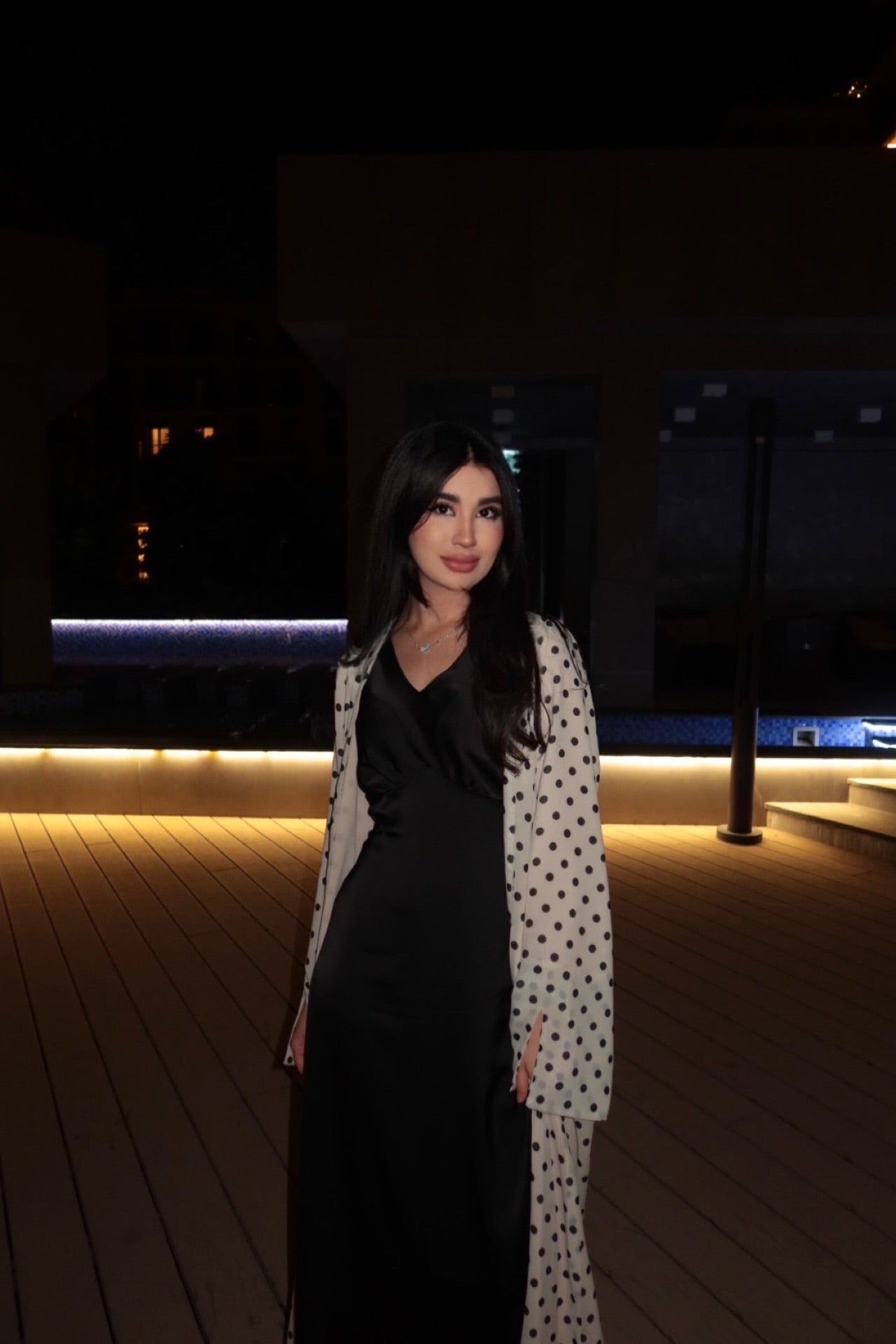 White Polka Dot Open Abaya