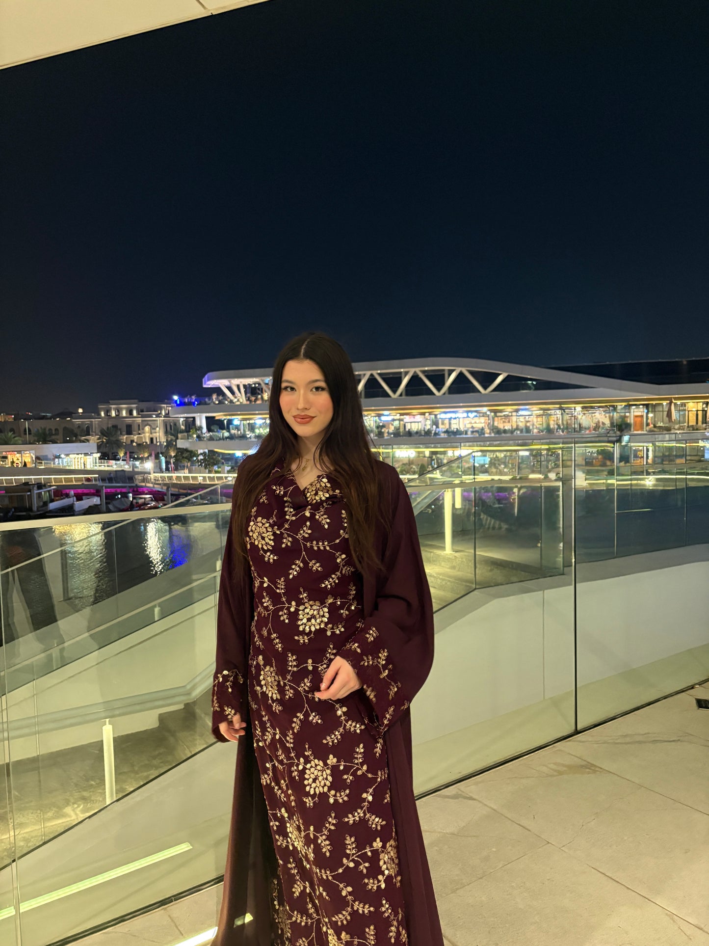 Royal Maroon Gold Embroidered Abaya